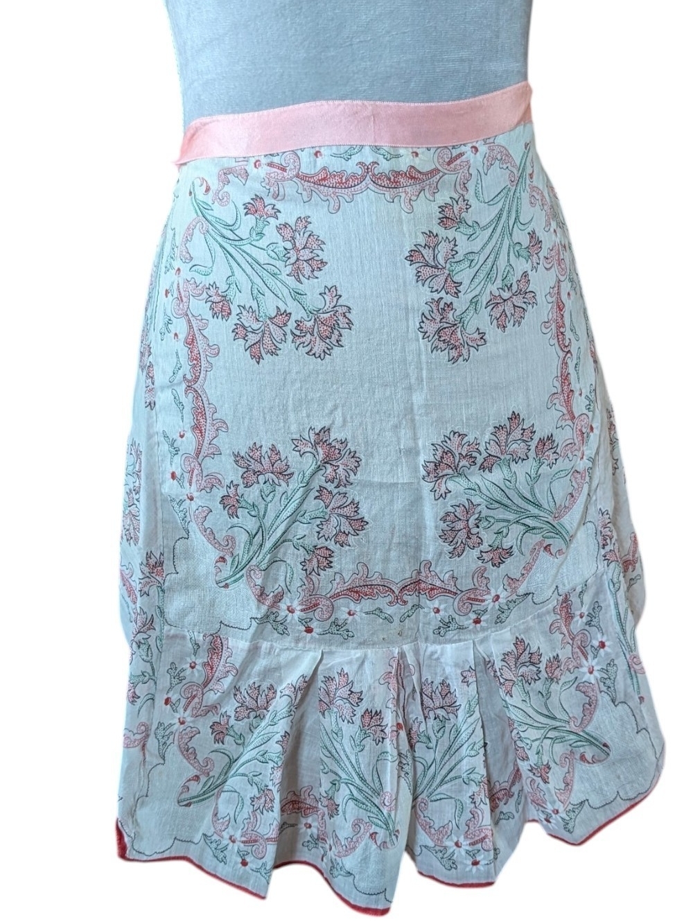 Floral Half Apron with Pink Trim